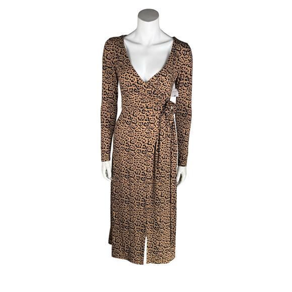 New Good American Wrap Dress Women's Size 1 Small Leopard Print Long Sleeve - Picture 8 of 8